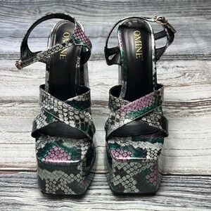 OMINE Women’s 6.5 Platform Heels – Purple/Silver/Green/Black – Size 11
